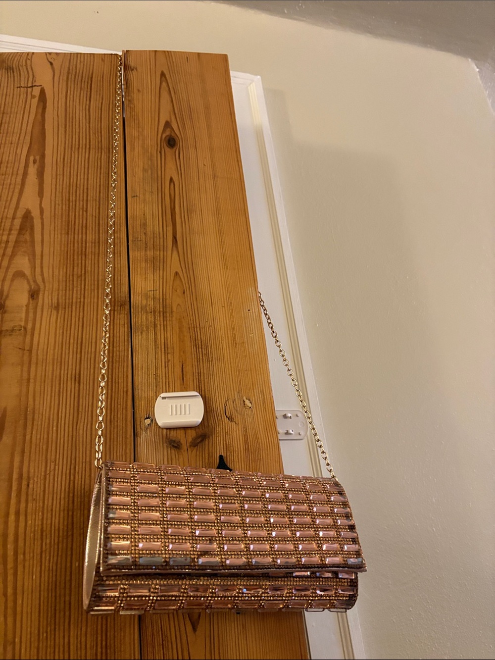 Rose Gold Beaded Evening Clutch with Chain Strap